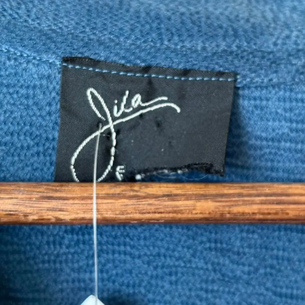 90s Blue Button Up Blouse – minimalist sculptural cut top M - Picture 7 of 8